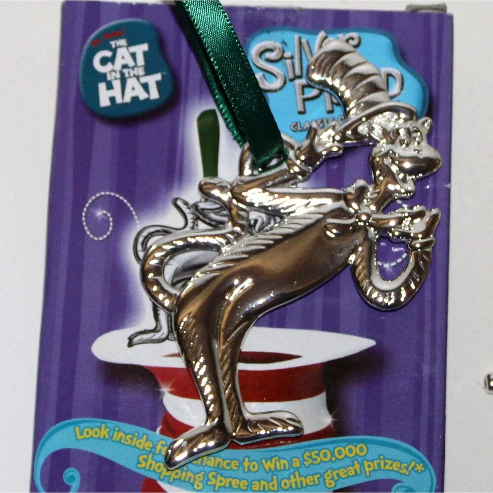 Lot of 3 Dr Seuss Cat In The Hat Christmas Ornaments Silver Plated Thing 1
